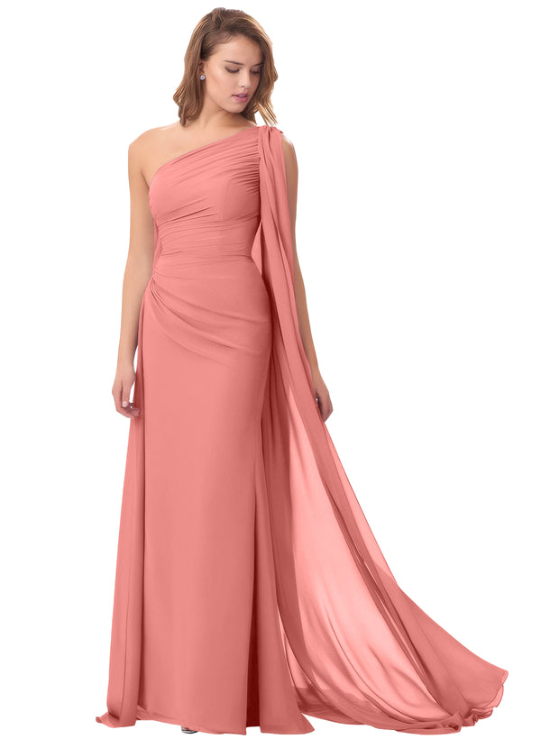Mermaid One Shoulder Floor-Length Chiffon Mother of the Bride Dress With Pleated Beading