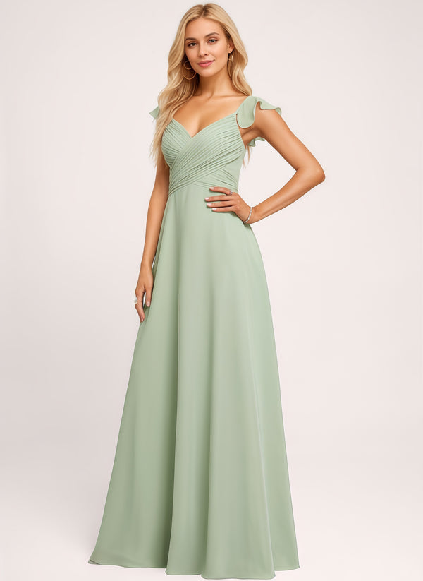 A-line V-Neck Floor-Length Chiffon Bridesmaid Dress