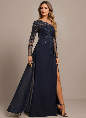 Trumpet/Mermaid Asymmetrical Illusion Floor-Length Lace Chiffon Evening Dress With Sequins
