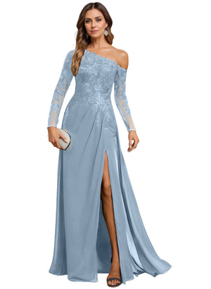 Trumpet/Mermaid Asymmetrical Illusion Floor-Length Lace Chiffon Evening Dress With Sequins