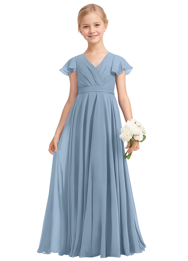 A-line V-Neck Floor-Length Chiffon Junior Bridesmaid Dress