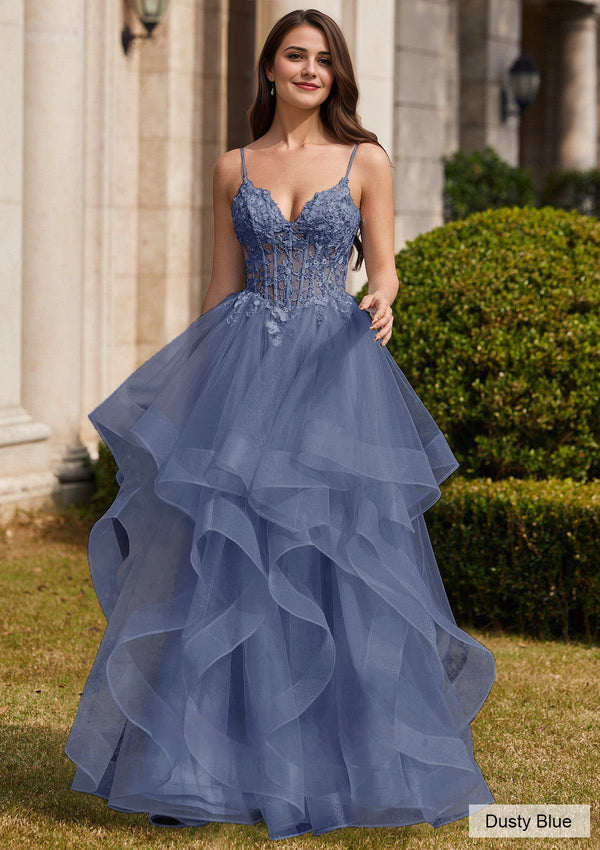 Ball-Gown/Princess Square Floor-Length Tulle Prom Dresses
