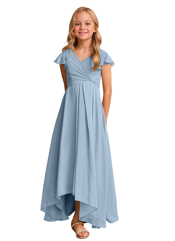 A-line V-Neck Asymmetrical Chiffon Junior Bridesmaid Dress