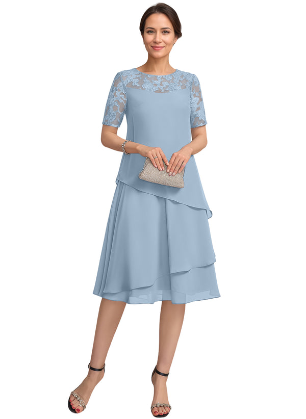 A-line Scoop Illusion Knee-Length Lace Chiffon Mother of the Bride Dress With Sequins