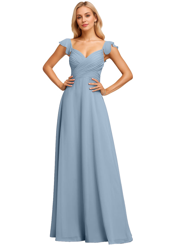 A-line V-Neck Floor-Length Chiffon Bridesmaid Dress