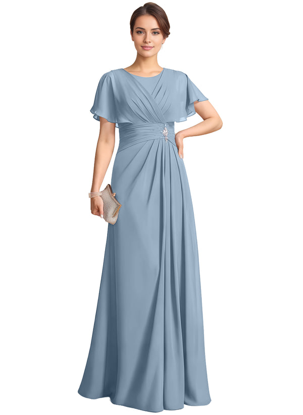 A-line Scoop Floor-Length Chiffon Mother of the Bride Dress With Pleated Beading