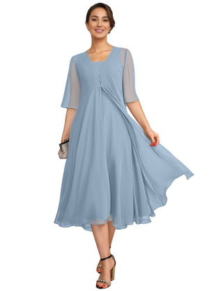 Empire Square Knee-Length Chiffon Mother of the Bride Dress