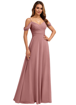 A-line Cold Shoulder Floor-Length Chiffon Bridesmaid Dress