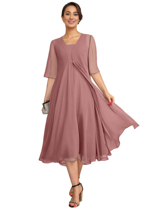Empire Square Knee-Length Chiffon Mother of the Bride Dress