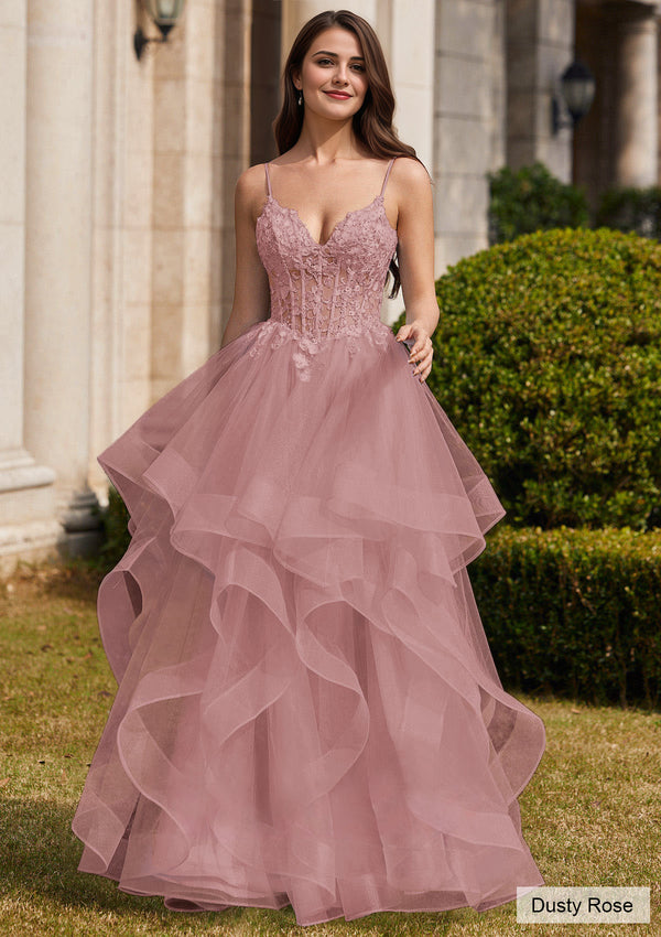 Ball-Gown/Princess Square Floor-Length Tulle Prom Dresses