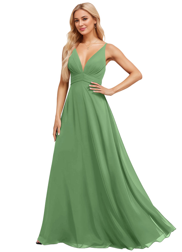A-line V-Neck Floor-Length Chiffon Bridesmaid Dress