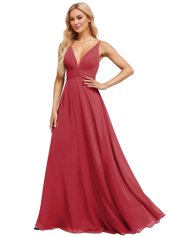 A-line V-Neck Floor-Length Chiffon Bridesmaid Dress