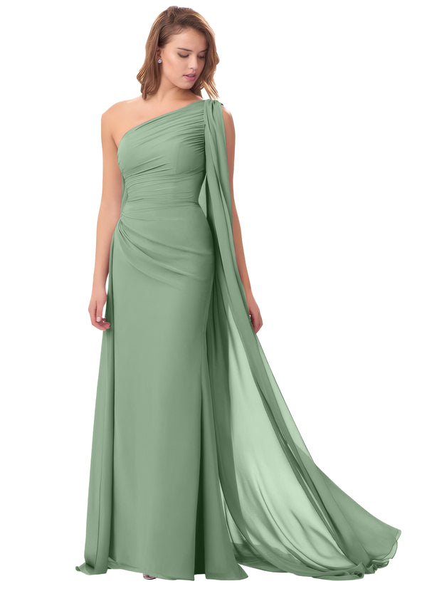 Mermaid One Shoulder Floor-Length Chiffon Mother of the Bride Dress With Pleated Beading