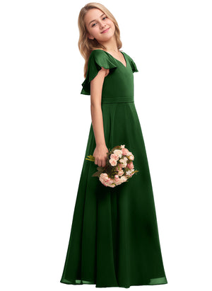 A-line V-Neck Floor-Length Chiffon Junior Bridesmaid Dress