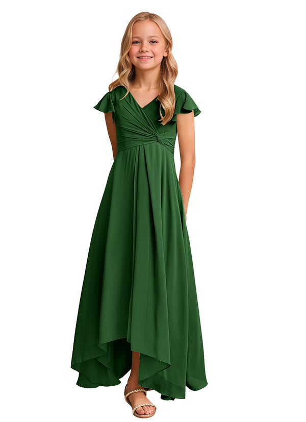 A-line V-Neck Asymmetrical Chiffon Junior Bridesmaid Dress