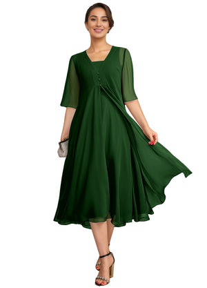 Empire Square Knee-Length Chiffon Mother of the Bride Dress