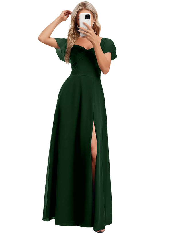 A-line V-Neck Floor-Length Chiffon Bridesmaid Dress With Ruffle