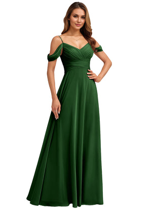A-line Cold Shoulder Floor-Length Chiffon Bridesmaid Dress