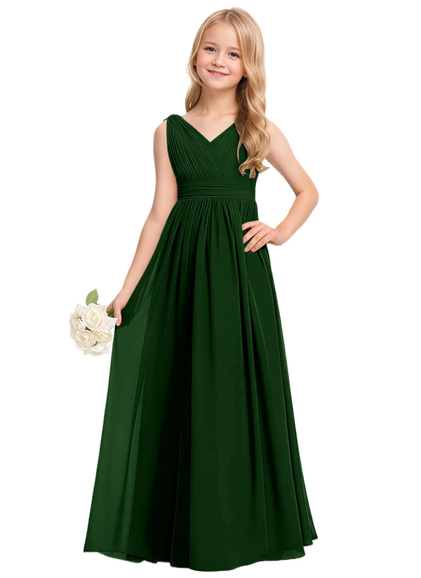 A-line V-Neck Floor-Length Chiffon Junior Bridesmaid Dress