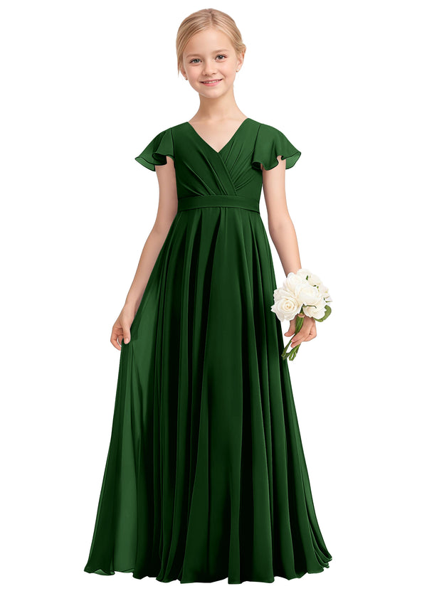 A-line V-Neck Floor-Length Chiffon Junior Bridesmaid Dress