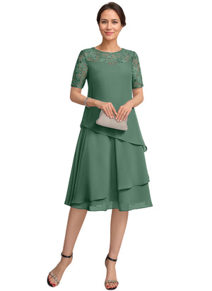 A-line Scoop Illusion Knee-Length Lace Chiffon Mother of the Bride Dress With Sequins