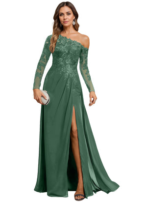 Trumpet/Mermaid Asymmetrical Illusion Floor-Length Lace Chiffon Evening Dress With Sequins