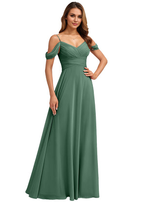 A-line Cold Shoulder Floor-Length Chiffon Bridesmaid Dress