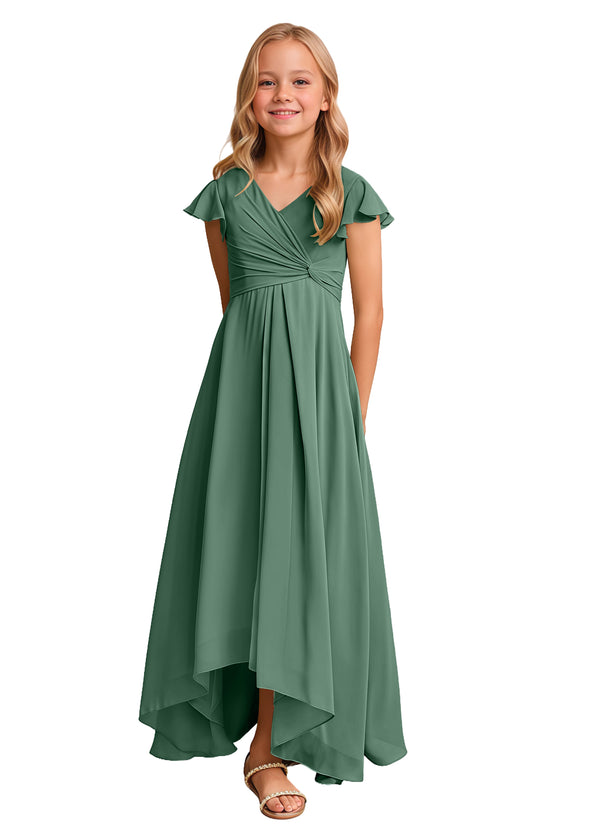 A-line V-Neck Asymmetrical Chiffon Junior Bridesmaid Dress