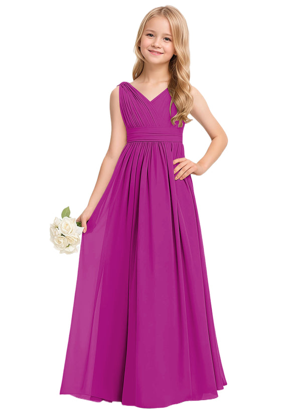 A-line V-Neck Floor-Length Chiffon Junior Bridesmaid Dress