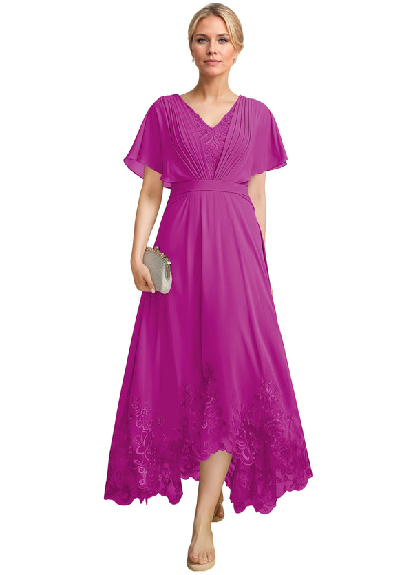 A-line Scoop Illusion Ankle-Length Lace Chiffon Mother of the Bride Dress With Sequins