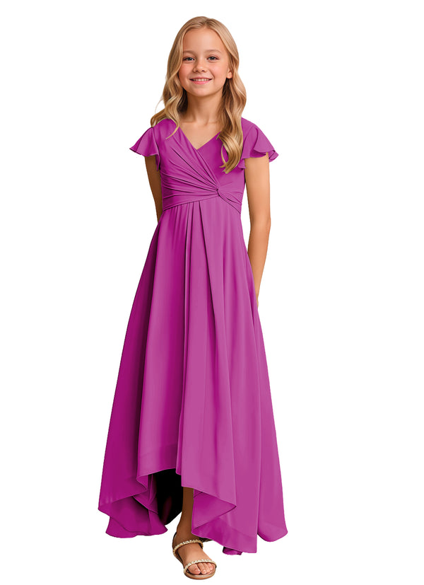A-line V-Neck Asymmetrical Chiffon Junior Bridesmaid Dress