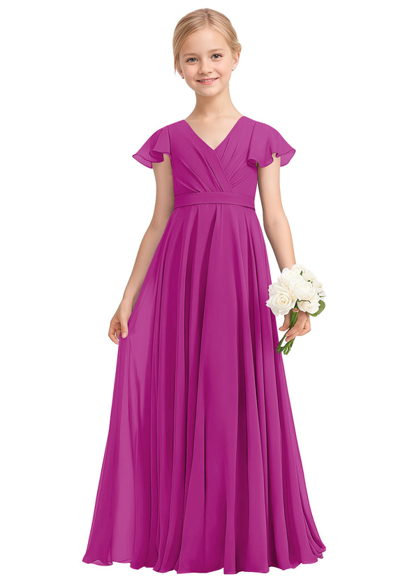 A-line V-Neck Floor-Length Chiffon Junior Bridesmaid Dress