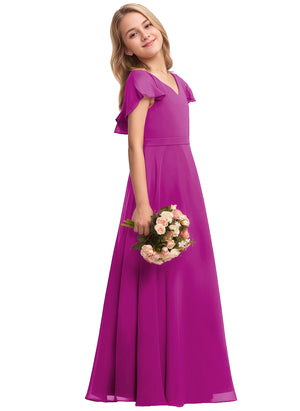 A-line V-Neck Floor-Length Chiffon Junior Bridesmaid Dress