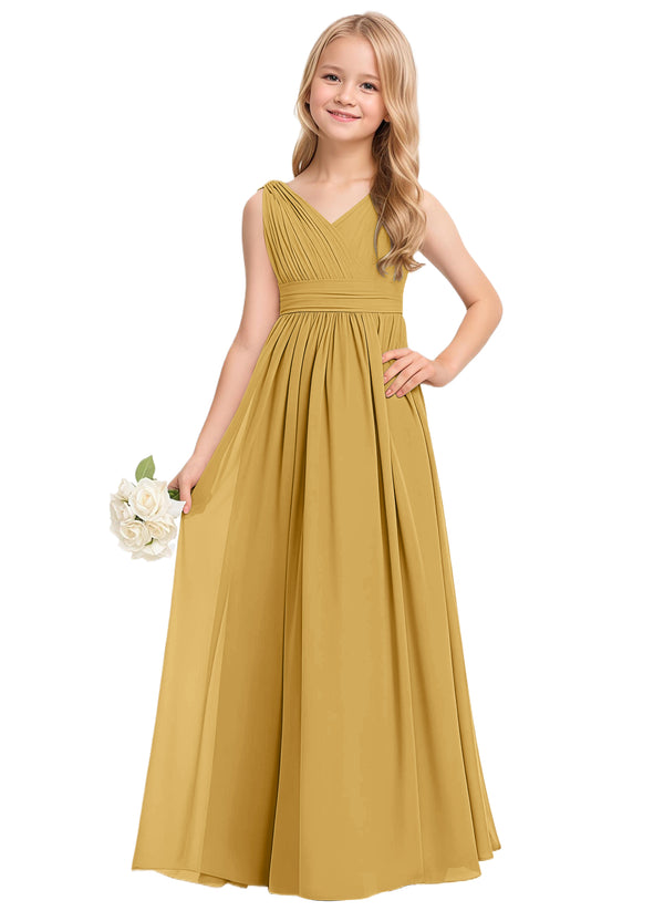A-line V-Neck Floor-Length Chiffon Junior Bridesmaid Dress