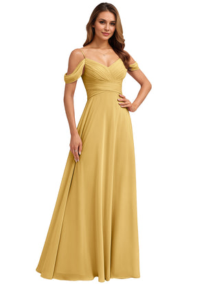 A-line Cold Shoulder Floor-Length Chiffon Bridesmaid Dress
