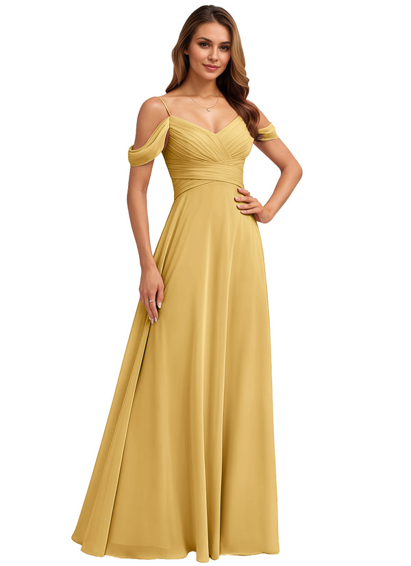 A-line Cold Shoulder Floor-Length Chiffon Bridesmaid Dress