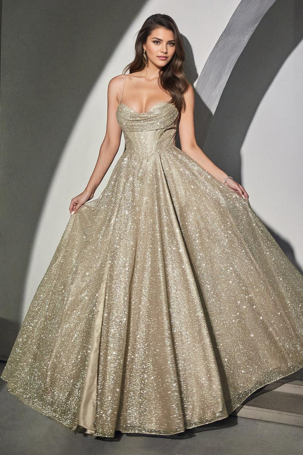 A-line Cowl Floor-Length Sequin Prom Dresses With Ruched