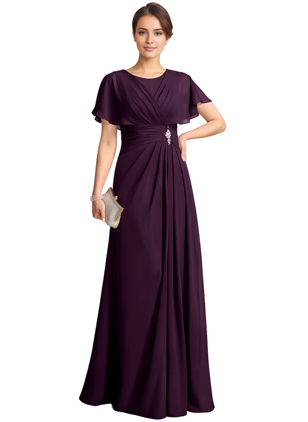 A-line Scoop Floor-Length Chiffon Mother of the Bride Dress With Pleated Beading