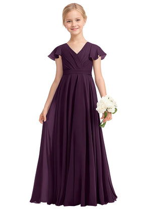 A-line V-Neck Floor-Length Chiffon Junior Bridesmaid Dress