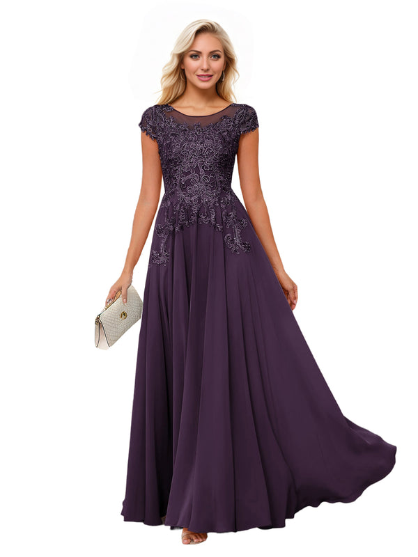 A-line Scoop Illusion Floor-Length Lace Chiffon Mother of the Bride Dress With Sequins