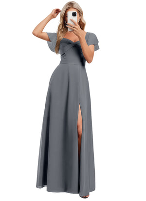 A-line V-Neck Floor-Length Chiffon Bridesmaid Dress With Ruffle