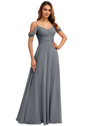 A-line Cold Shoulder Floor-Length Chiffon Bridesmaid Dress