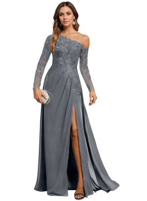 Trumpet/Mermaid Asymmetrical Illusion Floor-Length Lace Chiffon Evening Dress With Sequins