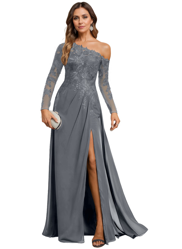 Trumpet/Mermaid Asymmetrical Illusion Floor-Length Lace Chiffon Evening Dress With Sequins