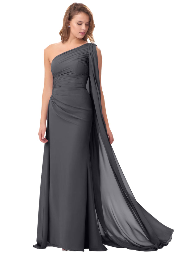 Mermaid One Shoulder Floor-Length Chiffon Mother of the Bride Dress With Pleated Beading