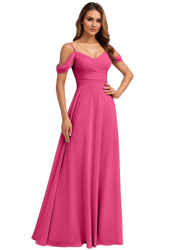A-line Cold Shoulder Floor-Length Chiffon Bridesmaid Dress