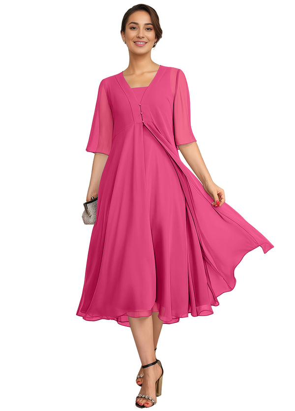 Empire Square Knee-Length Chiffon Mother of the Bride Dress