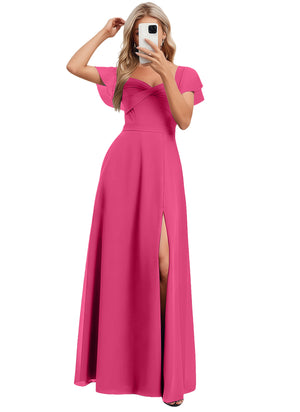 A-line V-Neck Floor-Length Chiffon Bridesmaid Dress With Ruffle