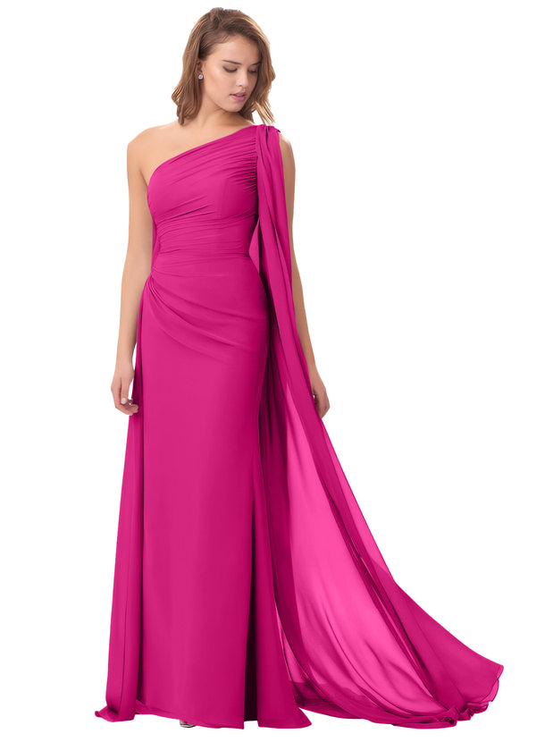 Mermaid One Shoulder Floor-Length Chiffon Mother of the Bride Dress With Pleated Beading
