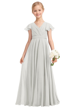 A-line V-Neck Floor-Length Chiffon Junior Bridesmaid Dress